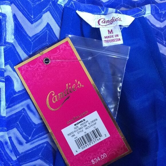 Candie’s Sky Blue Chevron Sleeveless Lightweight Flowy blouse NEW - Picture 6 of 6